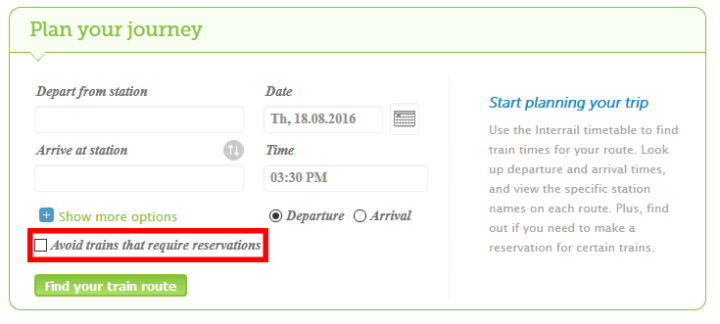 Interrail rezervasyonsuz tren bulma
