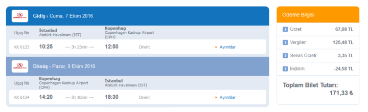 kopenhag ucuz uçak bileti