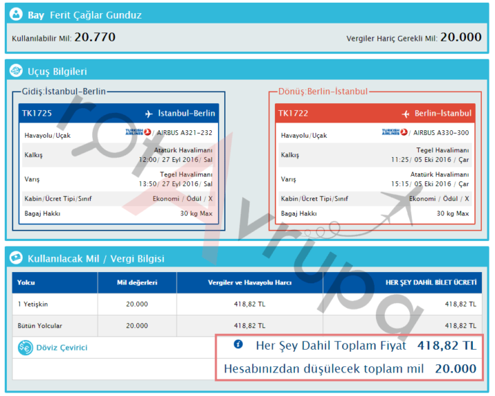Mil ile bilet için ödenen vergi