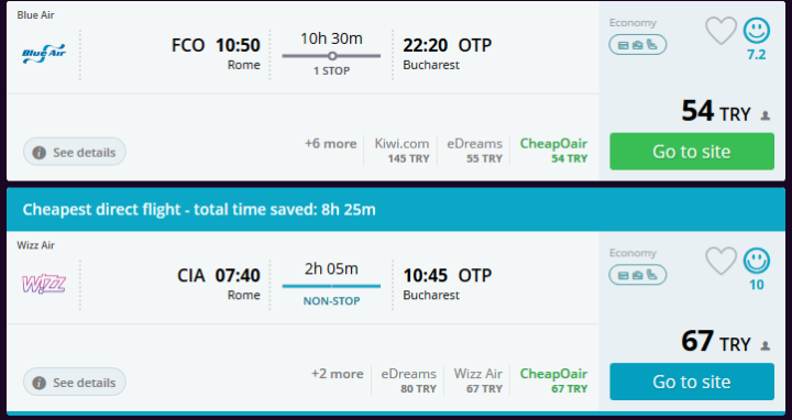 Roma-Bükreş Uçak Bileti