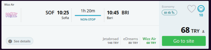 Sofya-Bari Uçak Bileti