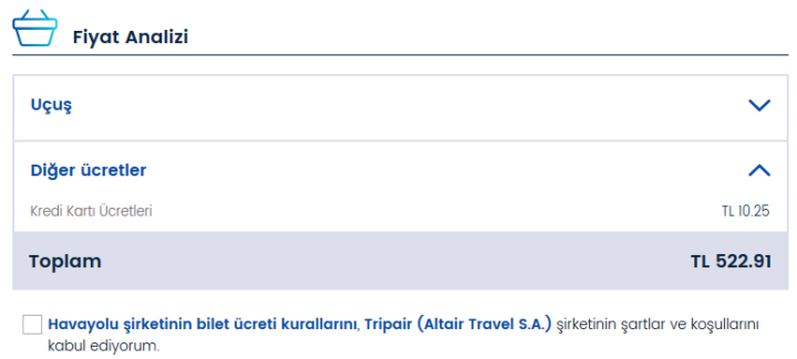 Tripair Kredi Kartı Ücreti