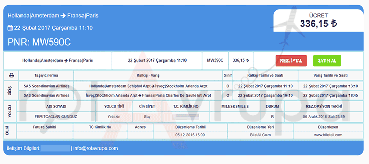 Vize için uçak bileti rezervasyonu