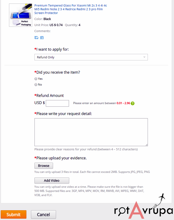Aliexpress dispute açmak itiraz
