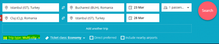 Çoklu Uçuşu seçebilirsiniz