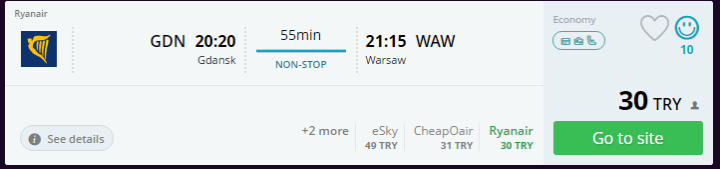 Gdansk-Varşova Ucuz Uçak Bileti